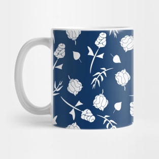 Pretty Dark Blue Floral Roses Pattern Mug